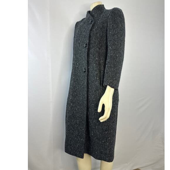 Larry Levine Collarless herringbone black & cream tweed coat size small petite - Picture 7 of 14